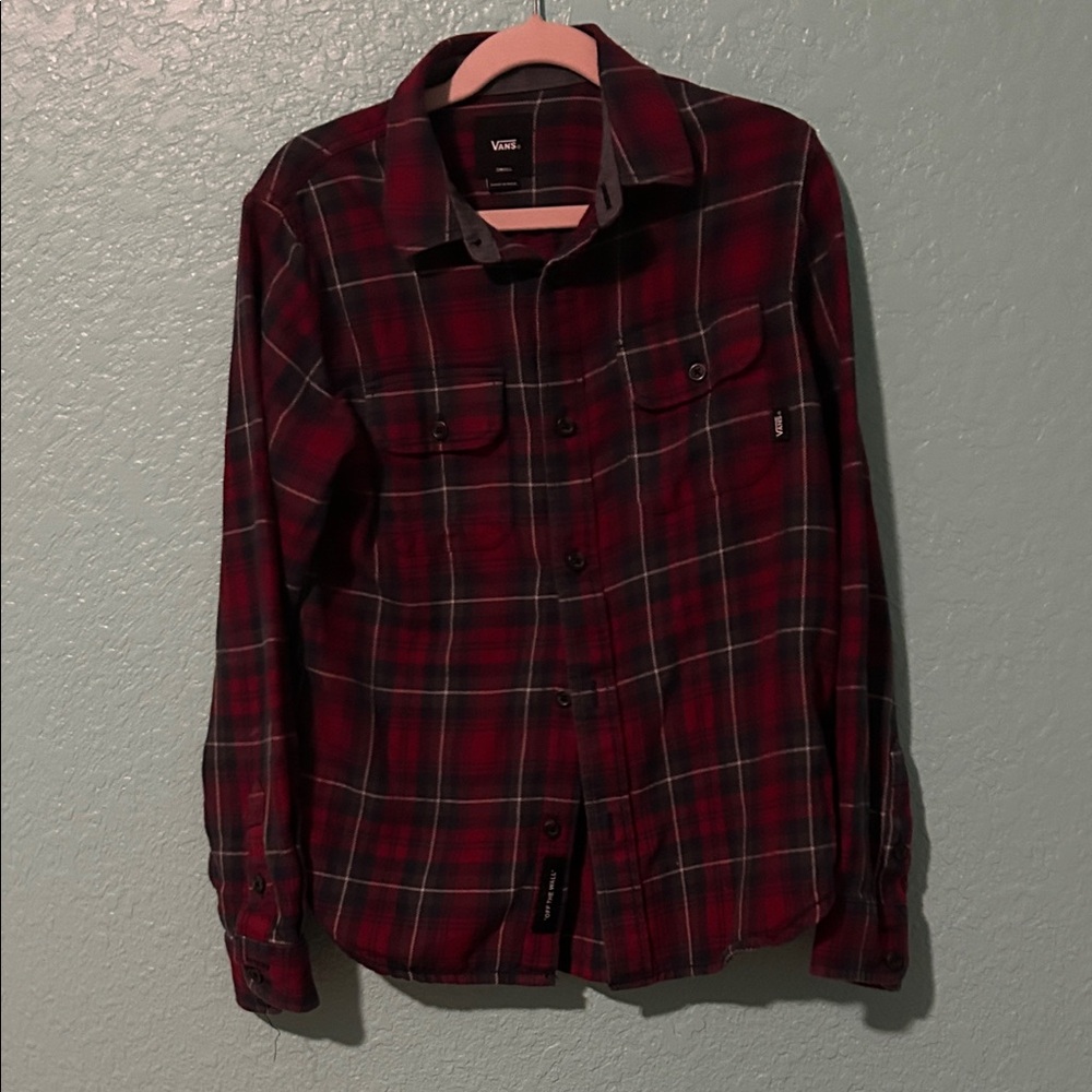 Vans Red and Black Plaid Button-Down Shirt